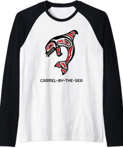 Carmel-by-the-Sea, California Native American Orca Whale Raglan Baseball Tee