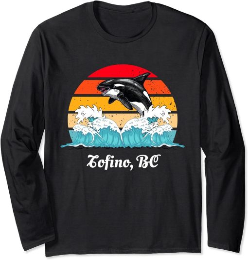 Vintage Tofino BC Distressed Orca Killer Whale Art Long Sleeve T-Shirt